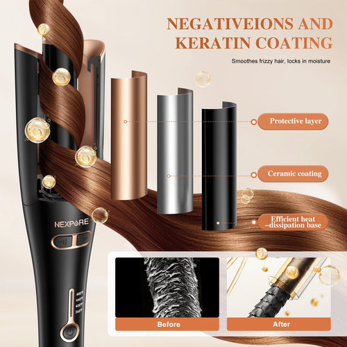 Curling Iron, Automatic Rotating Hair Curler with 1" Ceramic Barrel, Professional Curling Wand, Gold