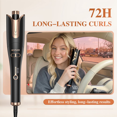 Curling Iron, Automatic Rotating Hair Curler with 1" Ceramic Barrel, Professional Curling Wand, Gold