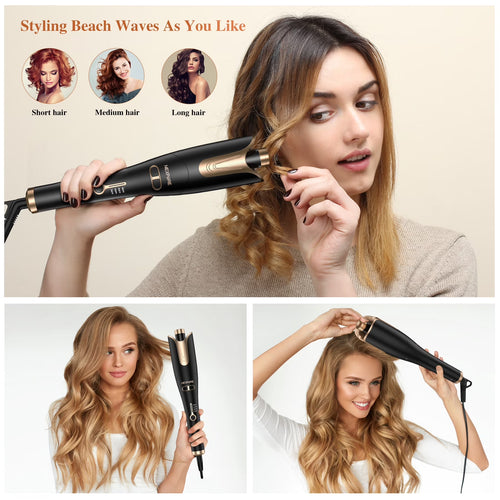 Curling Iron, Automatic Rotating Hair Curler with 1" Ceramic Barrel, Professional Curling Wand, Gold